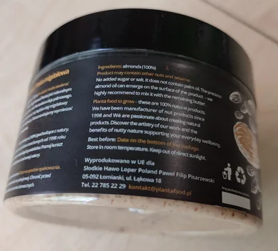 ALMOND BUTTER pasta migdałowa Planta, 180 g