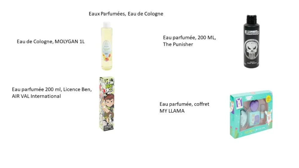 Eaux de toilette - lotion corps - lait démaquillant-eaux parfumées - crèmes mains - shampoing