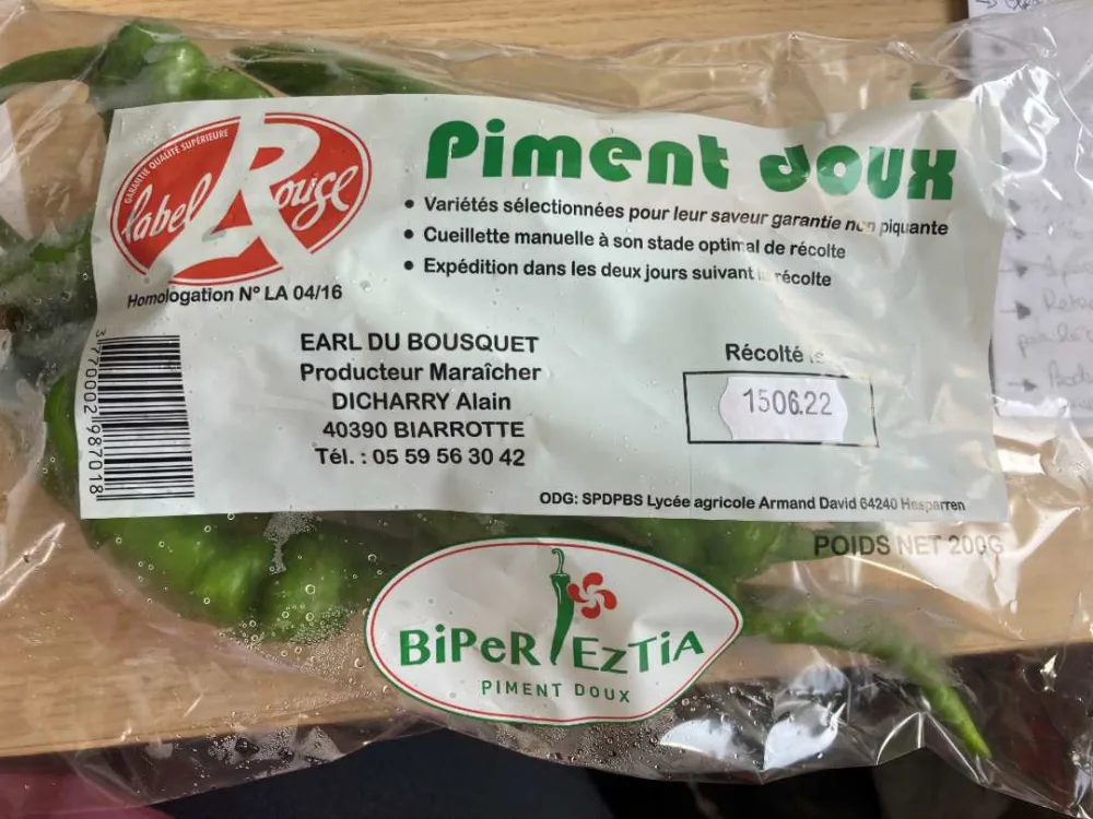 Piments vert doux conditionnés en sachet 200g