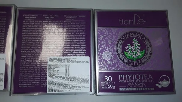 „tianDe Phytotea with Angelica Sinensis and Salvia, 60g" (herbatka ziołowa z dzięgielem chińskim i szałwią),