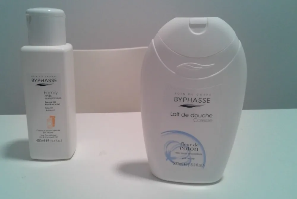 Lait douche byphasse extraits de coton 500ml - apres-shampoing byphasse chev secs karité &miel 400ml