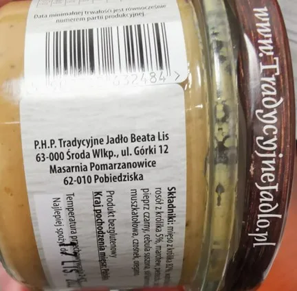 Pasztet z królika 160 g, na etykiecie widnieje informacja „produkt bezglutenowy”