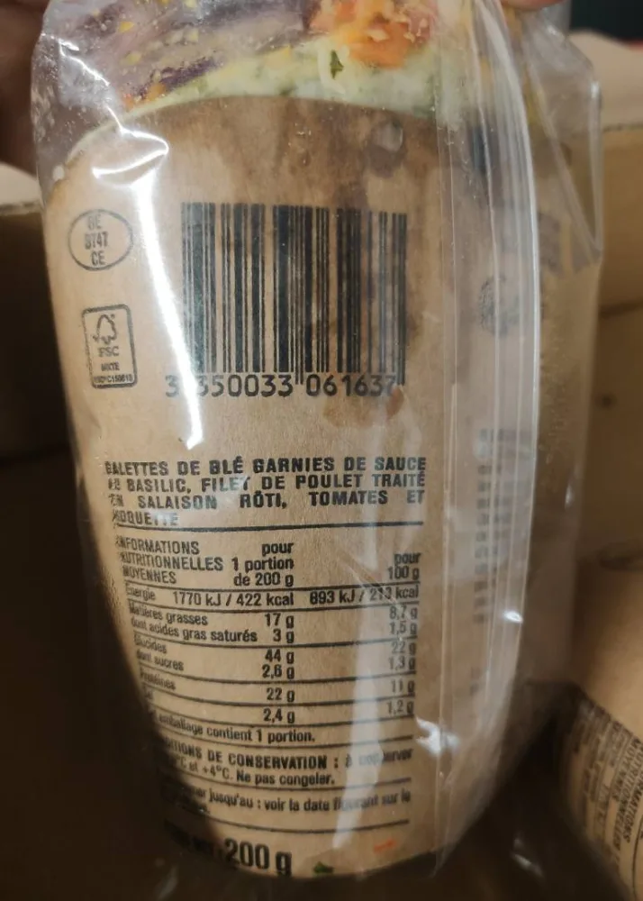 Le wrap poulet basilic