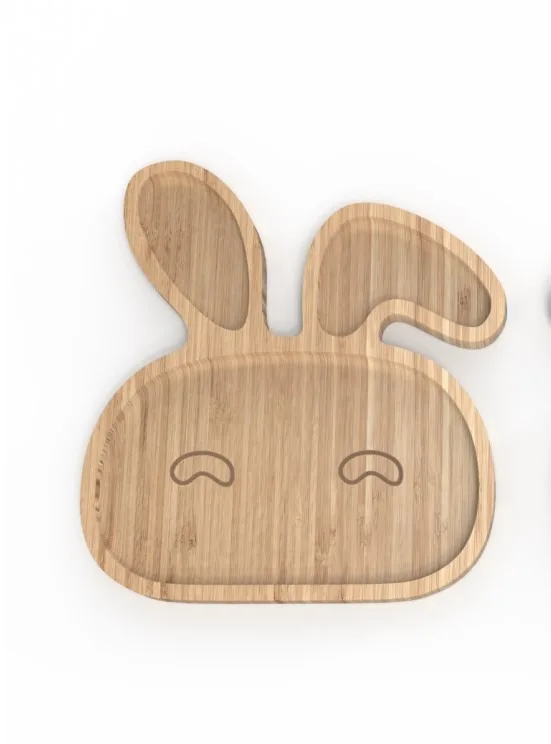Assiette arc-en-ciel en bois, assiette lapin en bois et assiette ours en bois