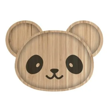 Assiette arc-en-ciel en bois, assiette lapin en bois et assiette ours en bois