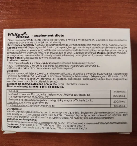 Ostrzeżenie publiczne dotyczące żywności: Obecność syldenafilu - niezadeklarowanej aktywnej farmakologicznie substancji w partii suplementu diety White Horse