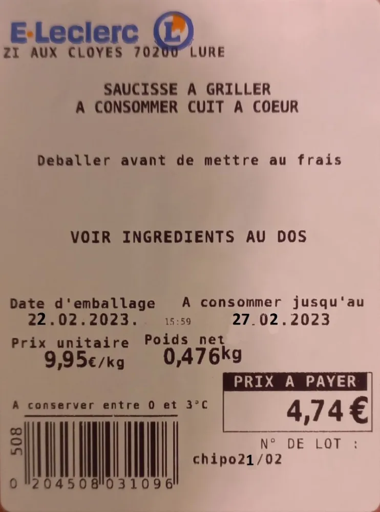 Saucisse a griller