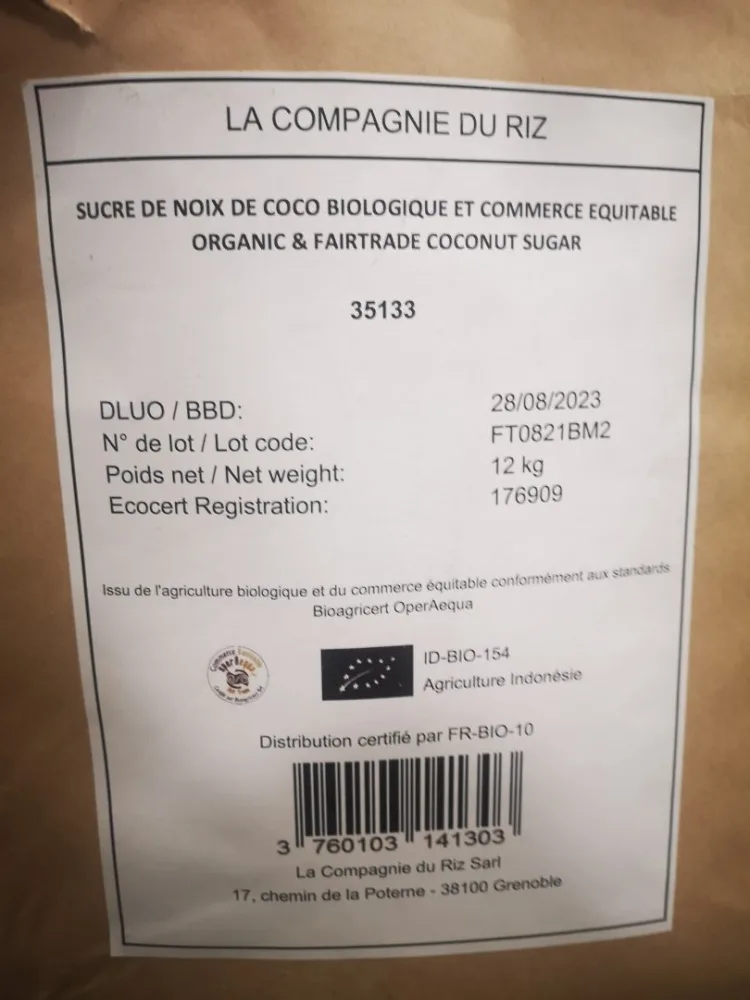 Sucre en poudre complet issu de fleurs de coco bio
