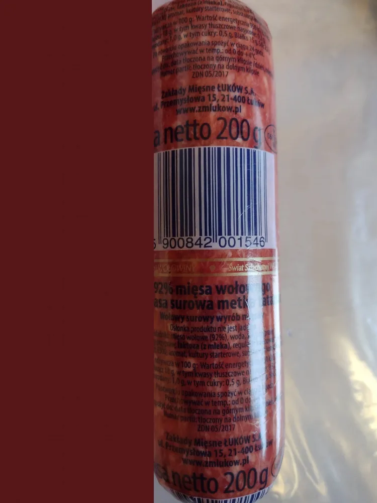 Kiełbasa surowa Metka wołowa Tatarska 200 g, Łuków