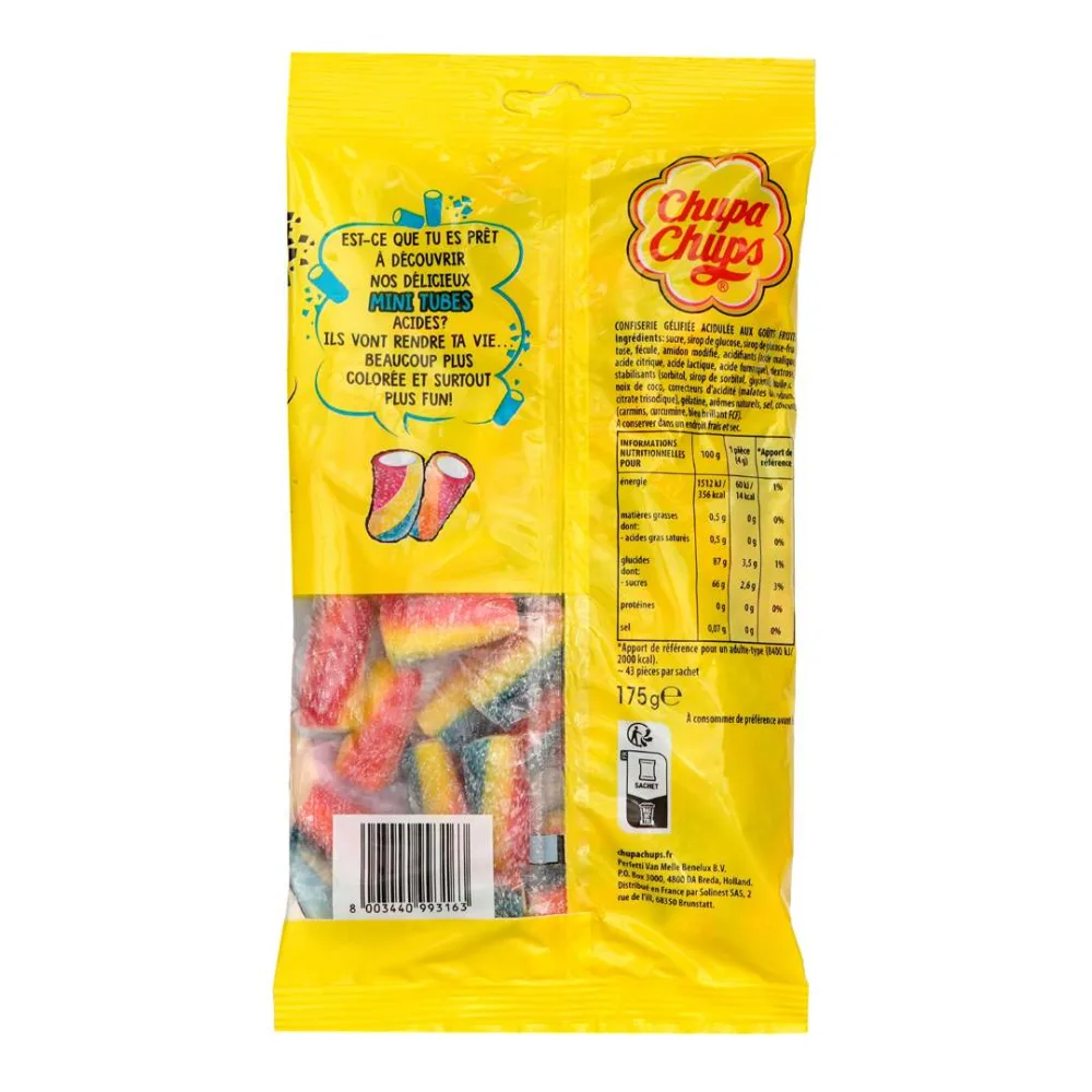 Tubes mini avec arômes naturels - confiserie gélifiée acidulée aux goûts fruits