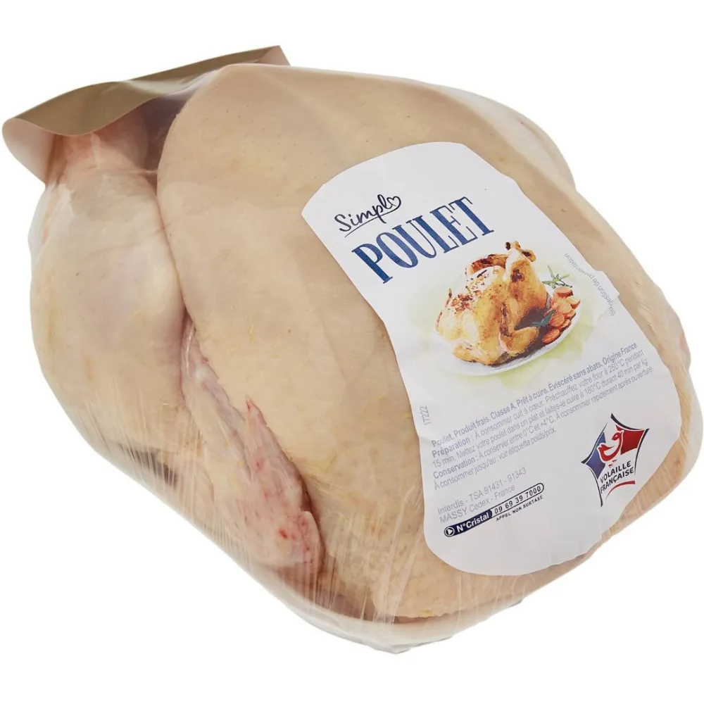 Poulet blanc entier sous film