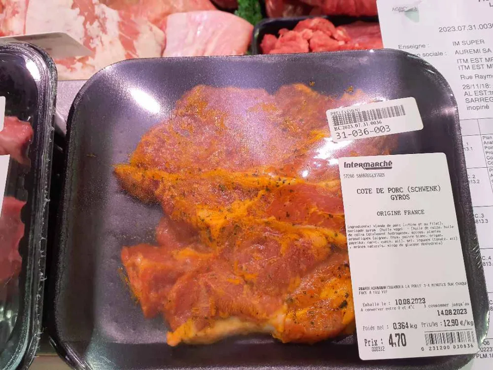 Cotes de porc marinée g/os