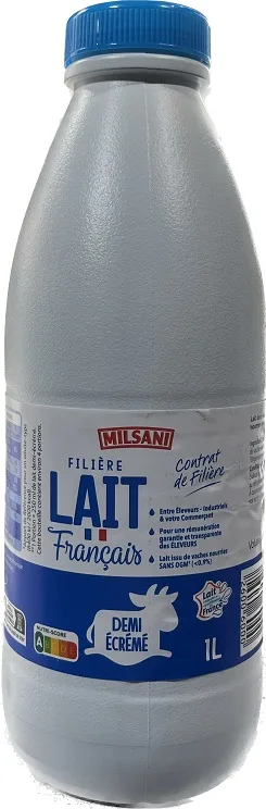 Lait uht 1/2 ecreme 1 l bouteille