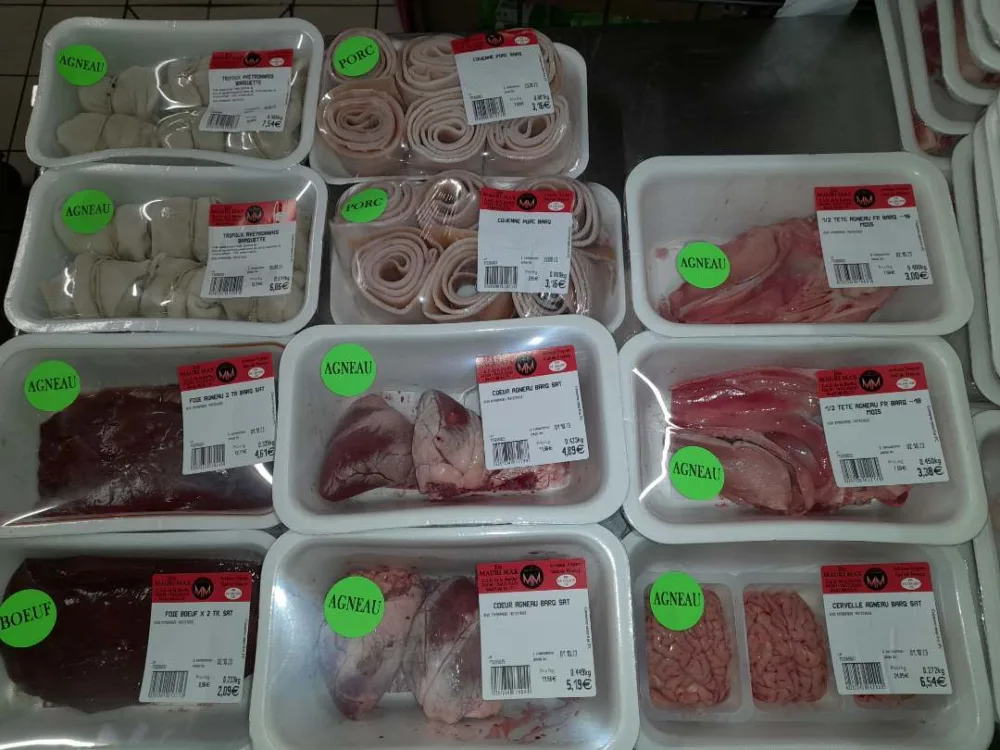 Famille abats rouge, bœuf, agneau, veaux et porc.