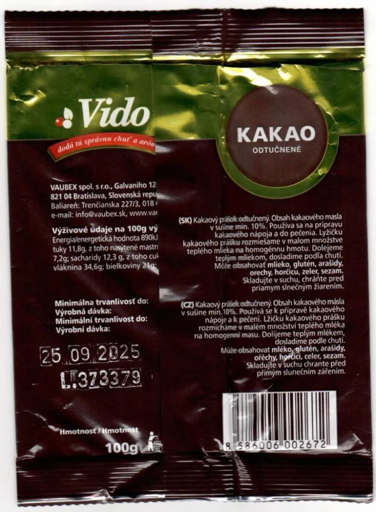 Nevyhovujúci výrobok Kakao odtučnené