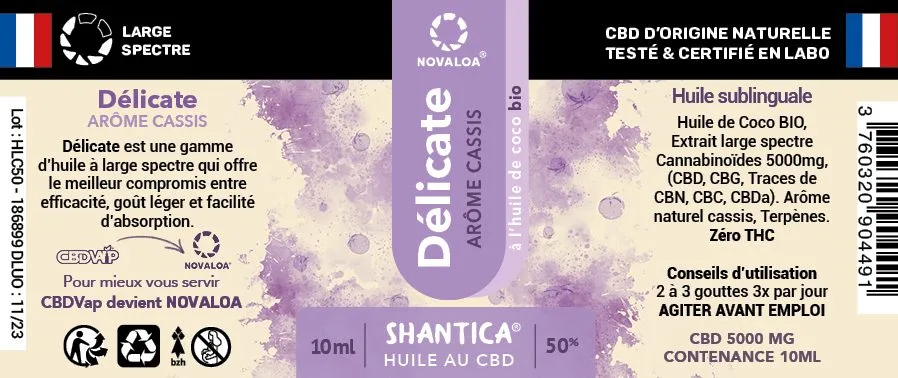 Huile délicate cbd large spectre 50% cassis