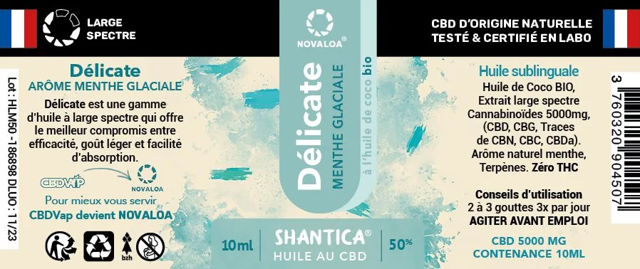 Huile délicate cbd large spectre 50% menthe