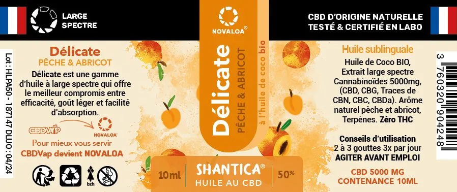 Huile délicate cbd large spectre 50% pêche/abricot