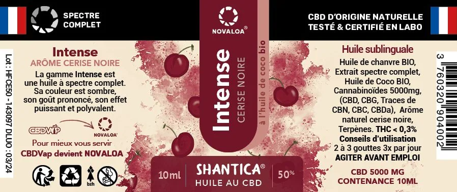 Huile intense cbd spectre complet 50% cerise noire