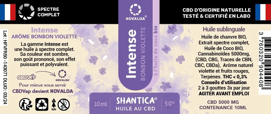 Huile intense cbd spectre complet 50% bonbon violette & fruits rouges