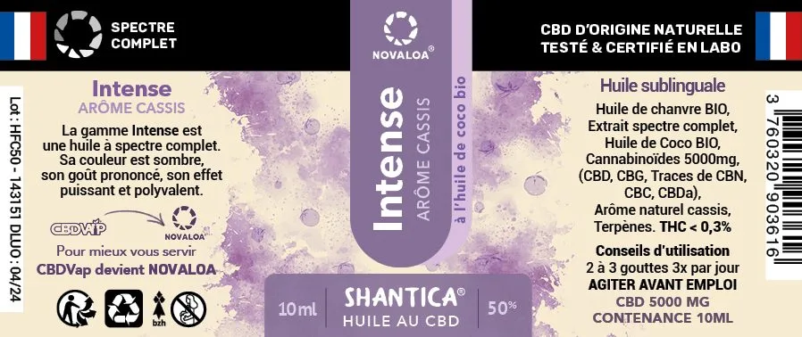 Huile intense cbd spectre complet 50% cassis