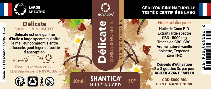 Huile délicate cbd large spectre 50% vanille/noisette