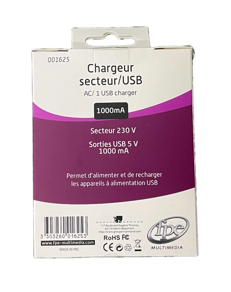 Chargeur secteur/usb 1000ma