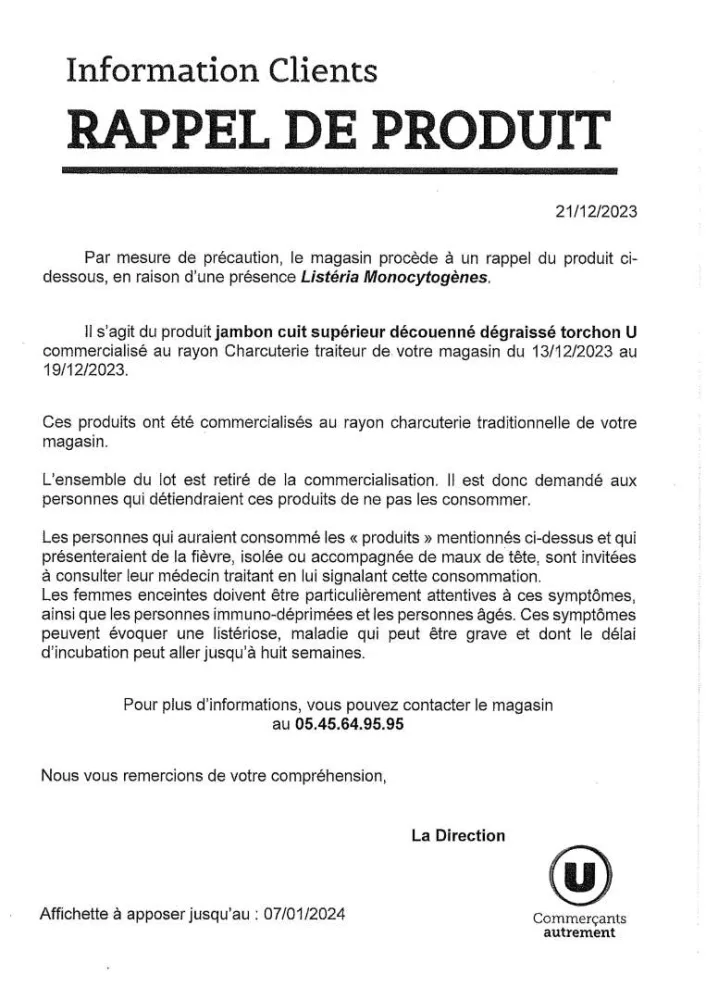 Jambon cuit supérieur découenné dégraissé torchon u