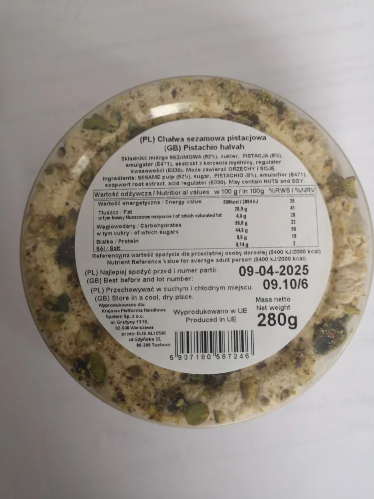 Ostrzeżenie publiczne dotyczące żywności: Wykrycie bakterii Salmonella w chałwie sezamowej