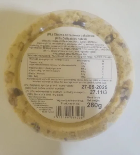 Ostrzeżenie publiczne dotyczące żywności: Wykrycie bakterii Salmonella w chałwie sezamowej