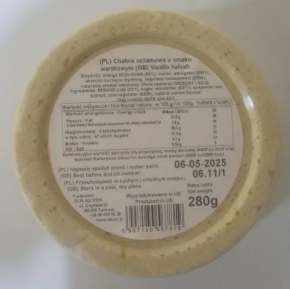 Ostrzeżenie publiczne dotyczące żywności: Wykrycie bakterii Salmonella w chałwie sezamowej
