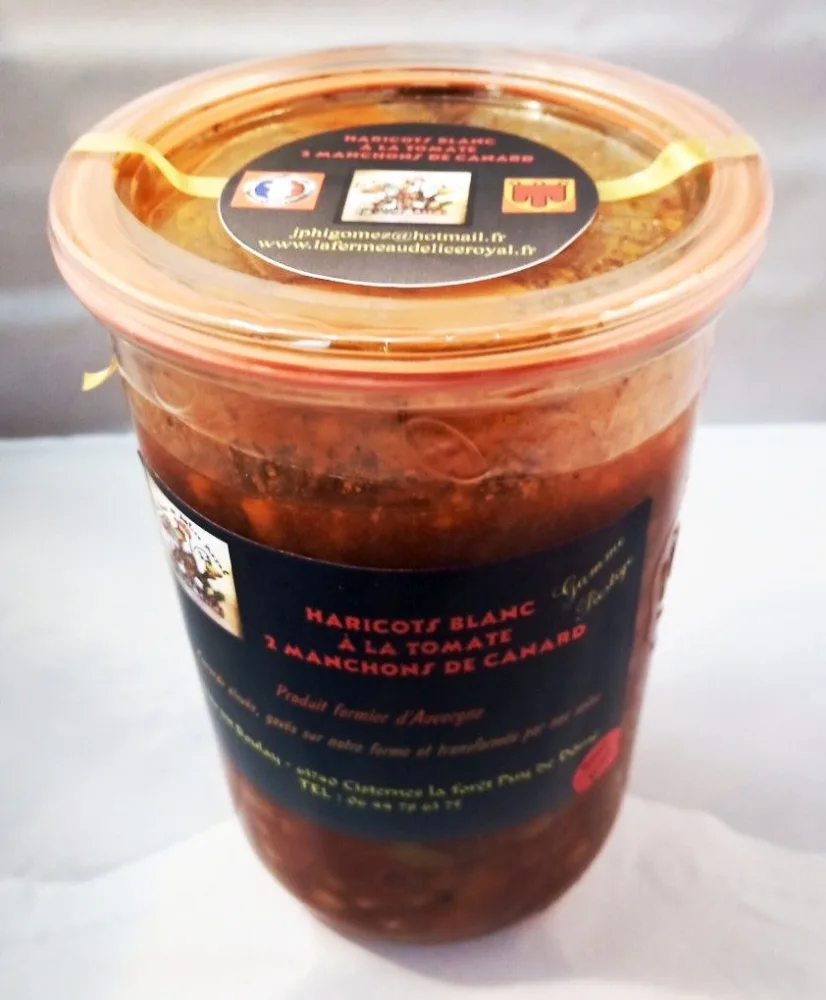Haricots blancs à la tomate et manchon de canard