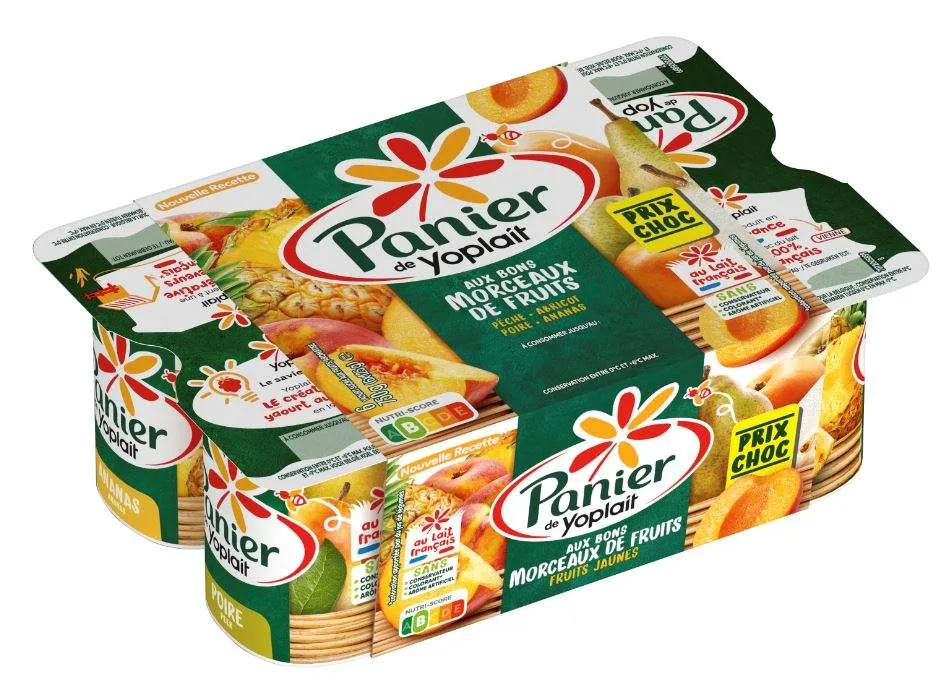 Panier de yoplait (mangue/ananas, pêche/poire, cerise, fruits éxotiques, fruits rouges, fruits jaunes)