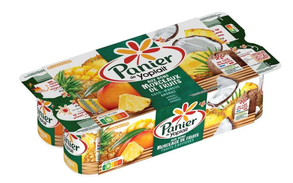 Panier de yoplait (mangue/ananas, pêche/poire, cerise, fruits éxotiques, fruits rouges, fruits jaunes)