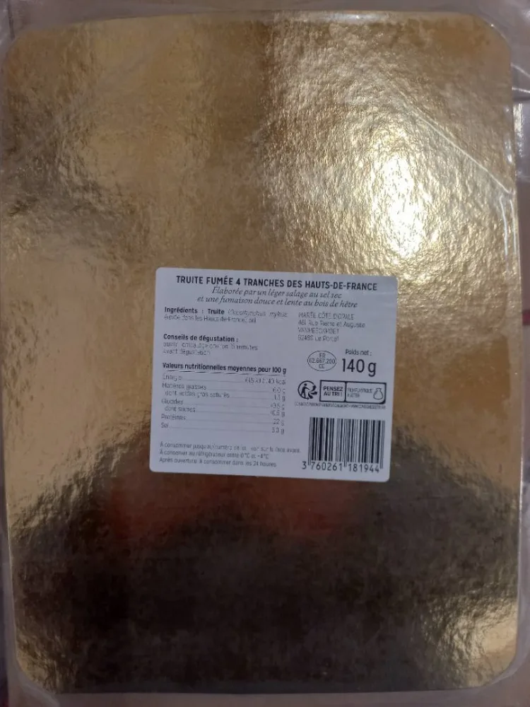 Truite fumé 4 tranches hdf 140g