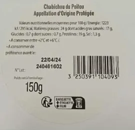 Frais emb chabichou du poitou 150g itm