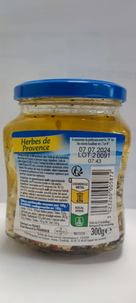 Bocal dès de fromages de brebis aromatisés aux herbes de provence et poivrons 300g