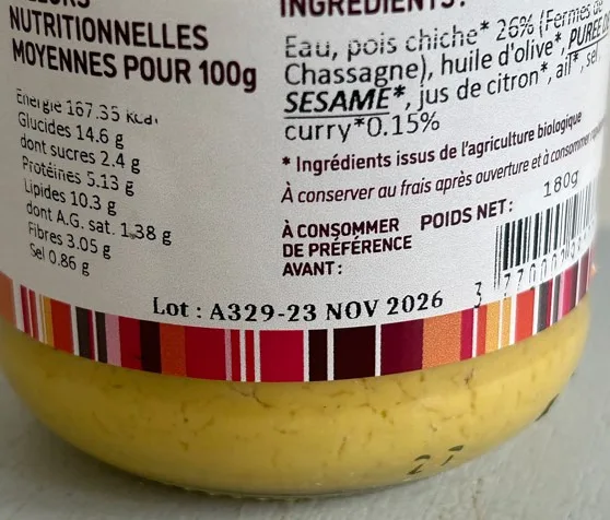 Houmous curry 180g