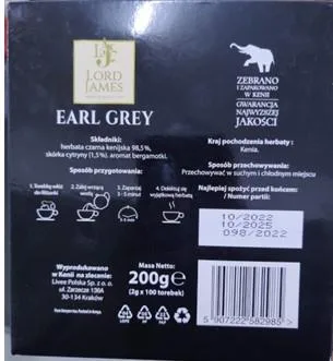 Ostrzeżenie publiczne dotyczące żywności: Alkaloidy pirolizydynowe w określonej partii ekspresowej herbaty czarnej aromatyzowanej EARL GREY