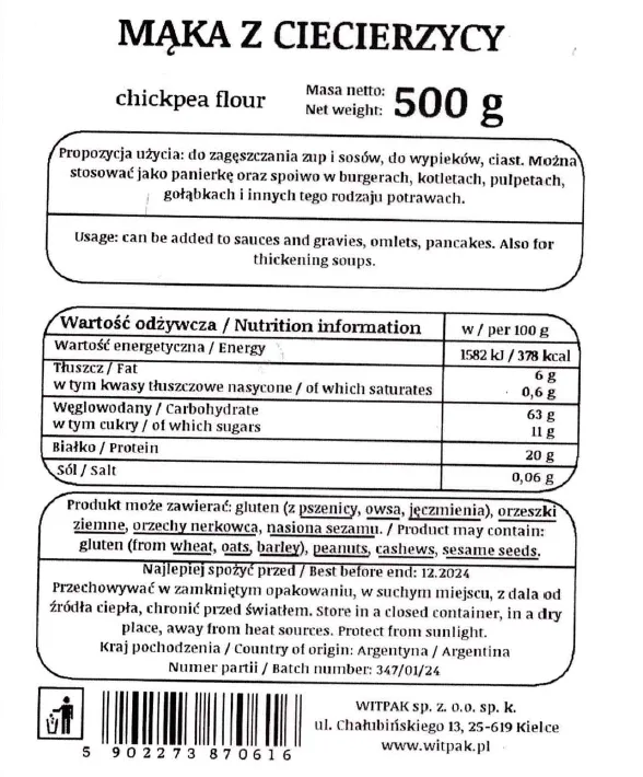 Ostrzeżenie publiczne dotyczące żywności: Stwierdzenie niedeklarowanego białka soi w produkcie pn. Mąka z ciecierzycy