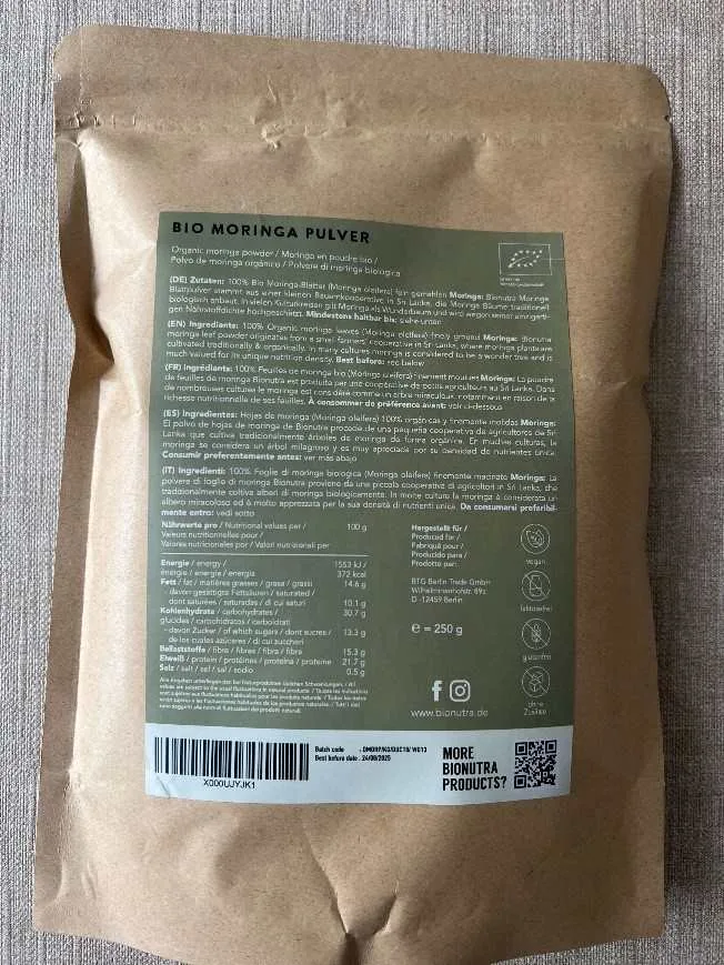 Moringa bio, poudre fine de feuilles de moringa oleifea