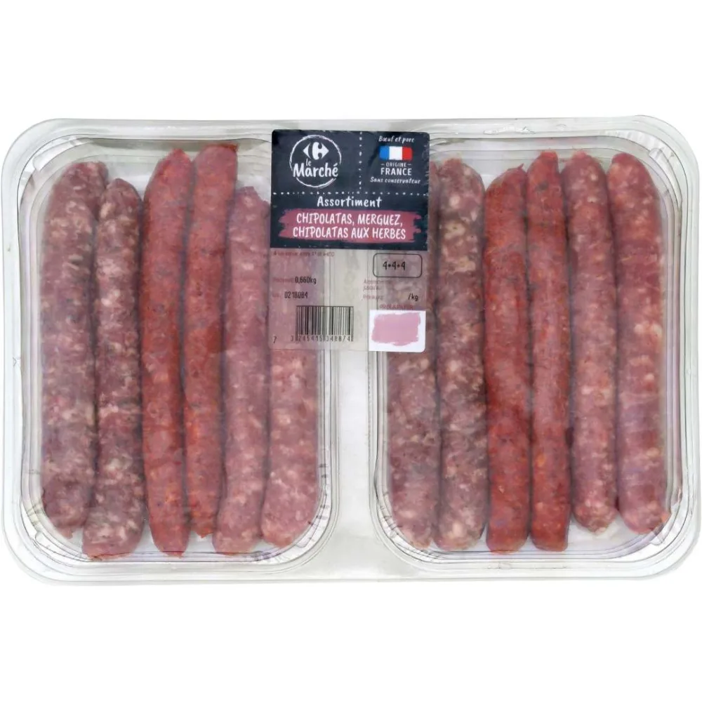 Gamme de saucisserie (chipolatas , merguez et farce)