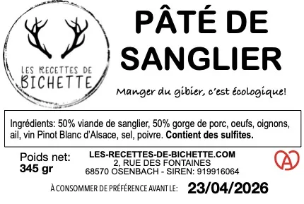 Pâté de sanglier et plats cuisinés à base de sanglier