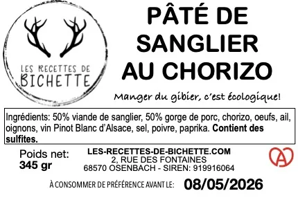 Pâté de sanglier et plats cuisinés à base de sanglier