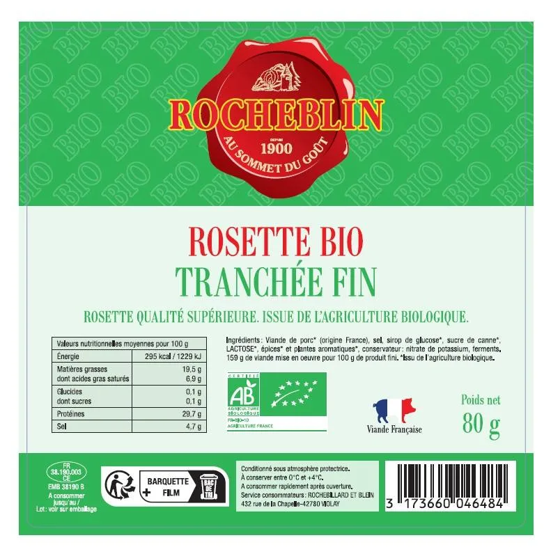 Rosette bio tranchée fin, de qualité supérieure issue de l'agriculture biologique