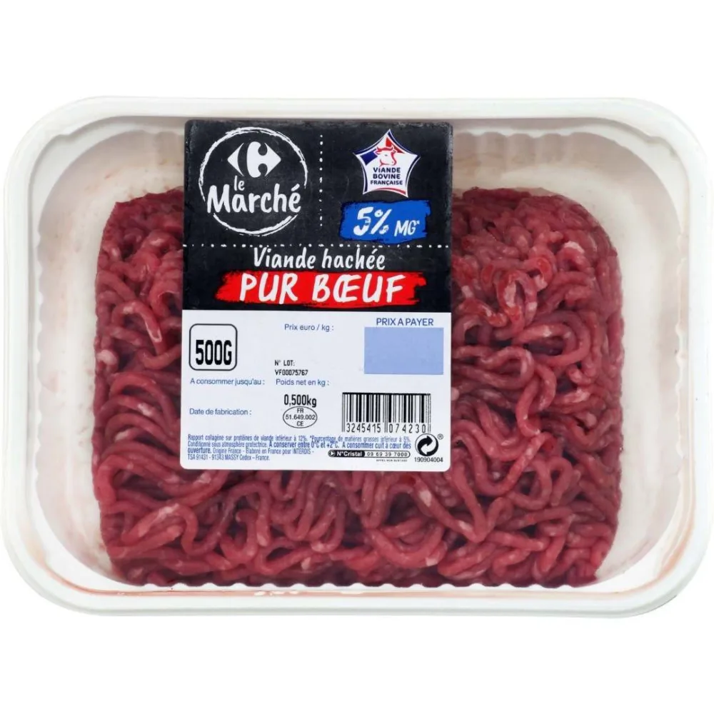 Steak hache et viande hachee pur boeuf 5% mg