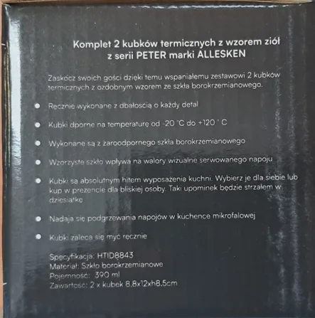 Komplet 2 kubków termicznych z wzorem ziół z serii PETER marki ALLESKEN