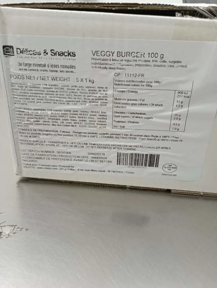 Préparation à base de légumes enrobée, frite, cuite, surgelée individuellement