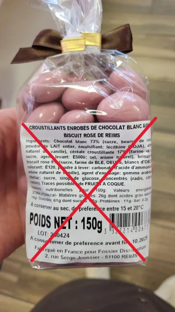 Amandes chocolat lait et blanc au biscuit rose de reims