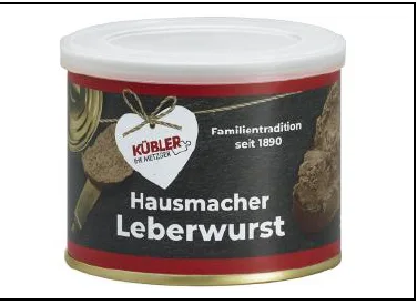 Hausmacher Blutwurst in der Dose 400 Gramm Landrotwurst in der Dose 125 Gramm Leberwurst fein mit Kalbfleisch in der Dose 125 Gramm Hausmacher Leberwurst in der Dose 200 Gramm